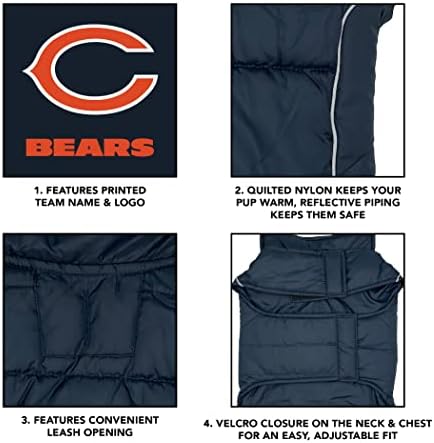 NFL Chicago Bears Puffer Vest for Dogs & Cats, Size Large. Warm, Cozy, and Waterproof Dog Coat, for Small and Large Dogs/Cats. Best NFL Licensed PET Warming Sports Jacket