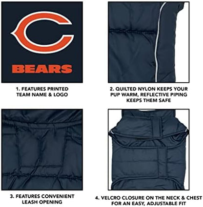NFL Chicago Bears Puffer Vest for Dogs & Cats, Size Large. Warm, Cozy, and Waterproof Dog Coat, for Small and Large Dogs/Cats. Best NFL Licensed PET Warming Sports Jacket
