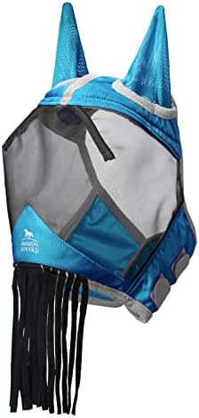 Harrison Howard CareMaster Horse Fly Mask with Ears and Nose Fringe Fly Protector Defender Mask Sky Blue M Cob