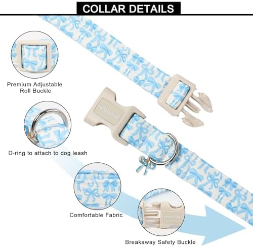 Lionet Paws Summer Dog Collar- Cute Blue Bow Dogs Collar with Plastic Buckle and Bowtie Pendant,Dog Collar for Medium Large Dogs Boy