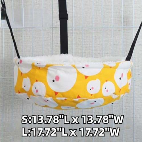 Warm Cat Hammock Lounge Hanging Bed for Cage Kennel Chair with Metal Frame, Adjustable Straps, Reversible Cat Bed, Machine Washable, Suitable for All Seasons (Yellow,Small)