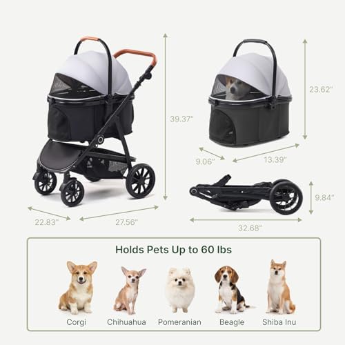 3-in-1 Dog Stroller for Small and Medium-Sized Dogs up to 33 lbs
