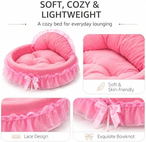 Pink Dog Bed Washable Princess Cat Couch Soft Plush Pet Sofa Nest Mat Snuggle Kitten Puppy Cave Beds Cute Cozy Kitten Doggy Kennel Cushion Small Medium Dogs Cats Sleeping Pad (S, Pink)