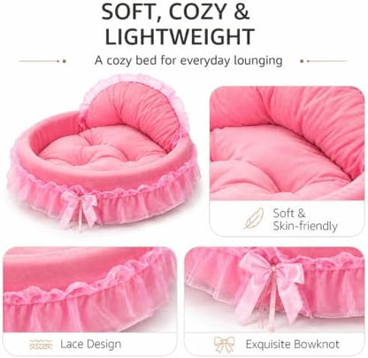 Pink Dog Bed Washable Princess Cat Couch Soft Plush Pet Sofa Nest Mat Snuggle Kitten Puppy Cave Beds Cute Cozy Kitten Doggy Kennel Cushion Small Medium Dogs Cats Sleeping Pad (S, Pink)