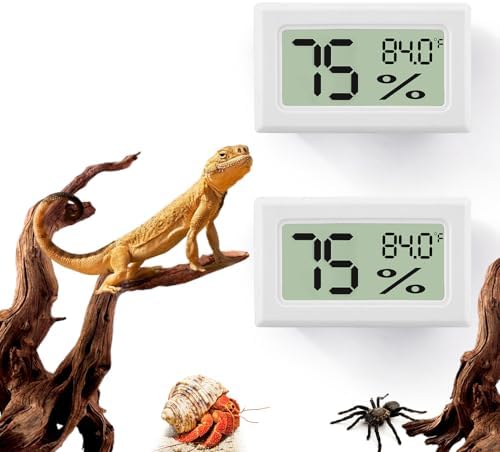 Bearded Dragon Accessories, 2 PCS Rectangle Reptile Thermometer and Humidity Gauge, Reptile Tank Accessories for Jumping Spider, Leopard Gecko, Hermit Crab, Gecko, Ball Python, Lizard