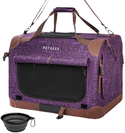Extra Large Cat Carrier Soft Sided, Portable Small Dog Carrier for 2 Cats, 24"x16.5"x16" Car Travel Folding Comfortable Design, Purple