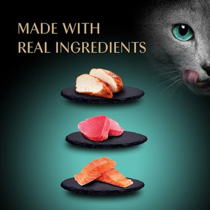 Sheba Premium Puree Lickable Cat Treats, Chicken, Salmon & Tuna, 48 Count