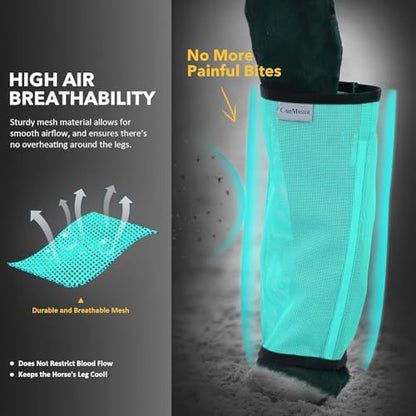Fine Mesh Fly Boots Loose Fitting & Non-Slip Horse Fly Leggings No More Horsefly Nuisance Greatly Reduce Stomping Breathable with Natural Air Flow (Set of 4)