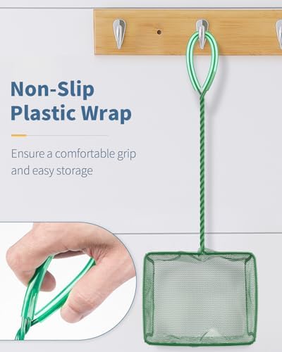 Pawfly Aquarium Fish Net with Braided Metal Handle Square Net with Soft Fine Mesh Sludge Food Residue Wastes Skimming Cleaning Net for Fish Tanks Small Koi Ponds and Pools