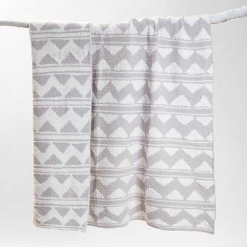Carstens, Inc. Luxury Soft Stretchy Reversible Plush Throw Blanket, Large 50" x 60", Western Grey Stripe Aztec