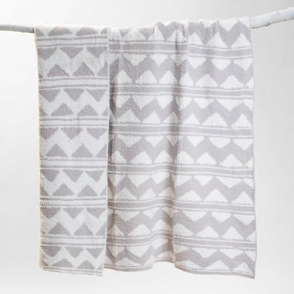 Carstens, Inc. Luxury Soft Stretchy Reversible Plush Throw Blanket, Large 50" x 60", Western Grey Stripe Aztec