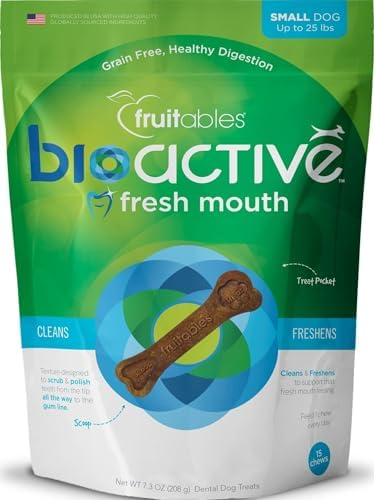 Fruitables Bioactive Fresh Mouth Dental Chews, Small Dog Treats, Pet Supplies, Teeth Cleaning Treats, Bad Breath & Tartar Preventer, Dog Dental Chews, Puppy Snacks, Up to 25 lbs, 7.3oz