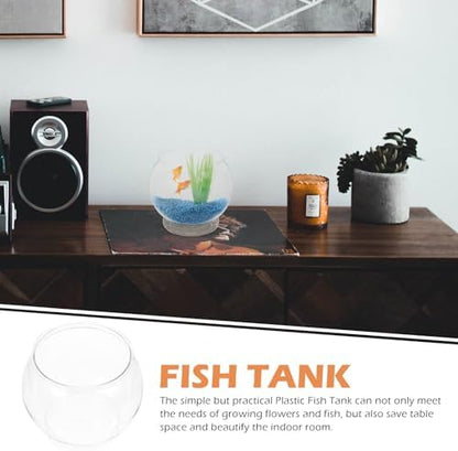 POPETPOP Plastic Fish Bowl Small Fish Tank Desktop Aquarium Clear Round