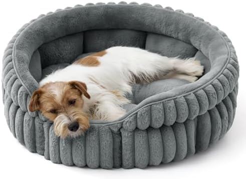 Bedsure ComfyFleece™ Washable Cute Small Medium Dog Bed,Round Pet Bed,26in