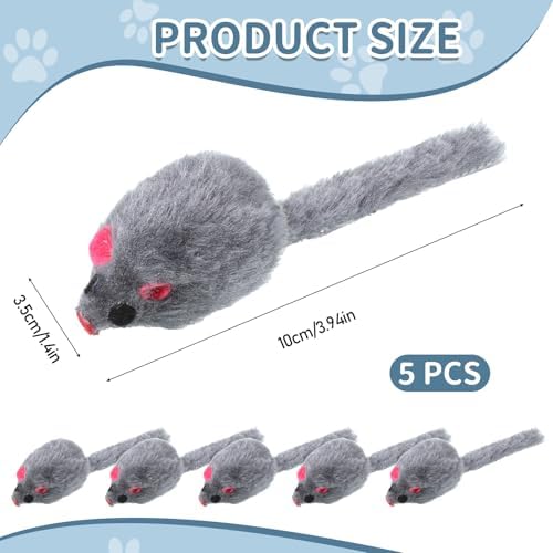 5 PCS Cat Toy Mice, Gray Fur Rattle Mouse Toys for Cats Realistic Mice Animal Toys Artificial Fur Pet Supplies Interactive Kitten Toy for Indoor Cats Self Play
