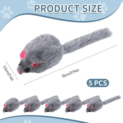 5 PCS Cat Toy Mice, Gray Fur Rattle Mouse Toys for Cats Realistic Mice Animal Toys Artificial Fur Pet Supplies Interactive Kitten Toy for Indoor Cats Self Play