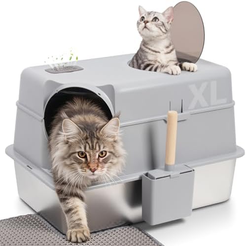 Stainless Steel Litter Box with Lid,XL Large Enclosed Cat Litter Box