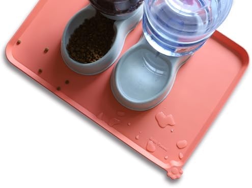 Hoki Found Large Silicone Pet Feeding Mats Tray - Non Slip Dog Cat Bowl Mats - Waterproof - Burnt Coral
