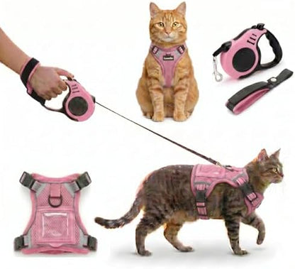 Luxelle Escape-Proof Cat Harness and Leash Set – Adjustable No Pull Soft Vest with 360° Reflective Straps, Built-in Pocket & Wrist Strap, Breathable Mesh Outdoor Harness for Cats & Kittens