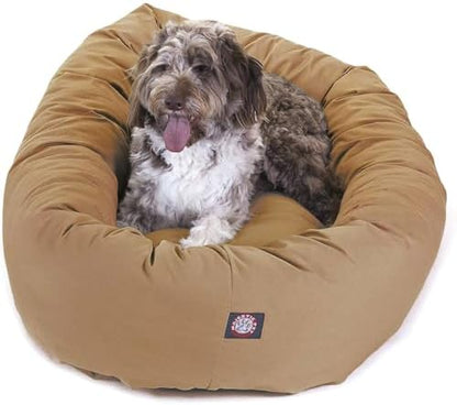 Majestic Pet 52 Inch Bagel Calming Dog Bed Washable – Cozy Soft Round Dog Bed with Spine Support for Dogs to Rest their Head - Fluffy Donut Dog Bed 52x35x11 (Inch) - Round Pet Bed X-Large – Khaki