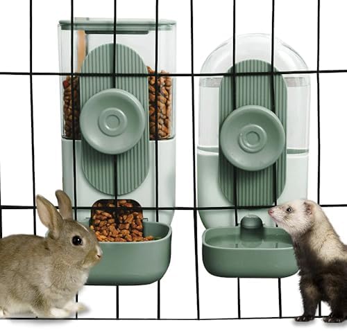 Lemtrflo Rabbit Feeder, Bunny Water Bottle Dispenser, Pet Cage Food Bowl