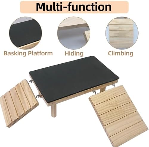 Bearded Dragon Basking Platform with Climbing Ramp,Reptile Basking Rock Slate,Wooden Platform Hide Cave Tank Accessories for Lizard Tortoise Leopard Gecko Snake (M)