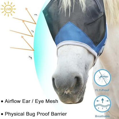 Horse Fly Mask with Ears, Breathable Fine Mesh Royal Blue Pony