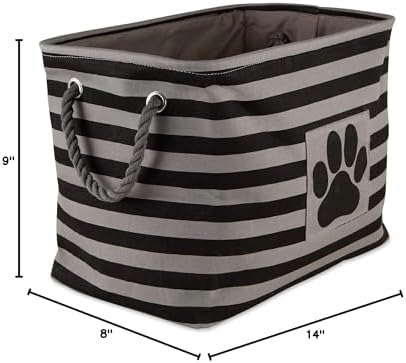 Bone Dry Pet Storage Collection Striped Paw Patch Bin, Black, Small Rectangle
