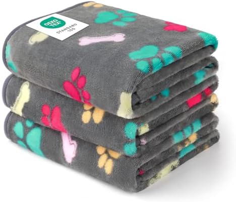 Luciphia 1 Pack 3 Blankets Fluffy Premium Fleece Pet Blanket Flannel Paw Printed Throw for Dog Cat(Large 41x31'', Grey)