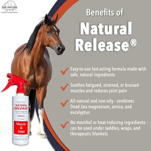 Four Oaks Farm Ventures, Natural Release Muscle Spray Treatment - Horse Liniment for Sore Muscles, Joint Pain, Tendon & Inflammation Relief - Easy to Use, Fast Acting, Alcohol & Menthol Free (16 oz)