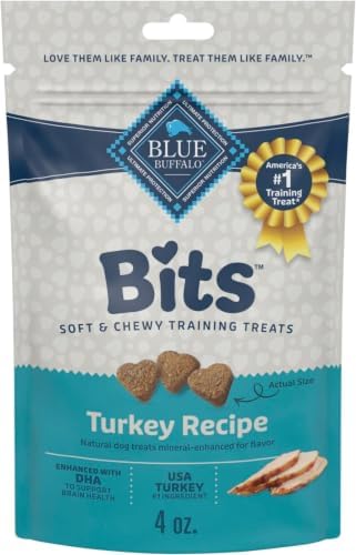 Blue Buffalo Bits Soft Dog Treats for Training, Made with Natural Ingredients & Enhanced with DHA, Turkey Recipe, 4-oz Bag (Pack of 6)