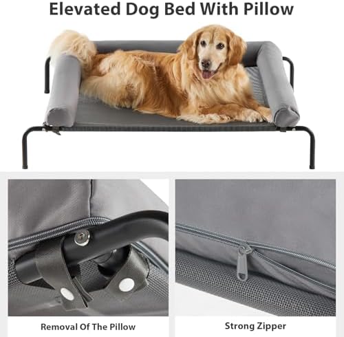 RRPETHOME Elevated Cooling Dog Cot Bed, Large Raised Outdoor Dog Bed