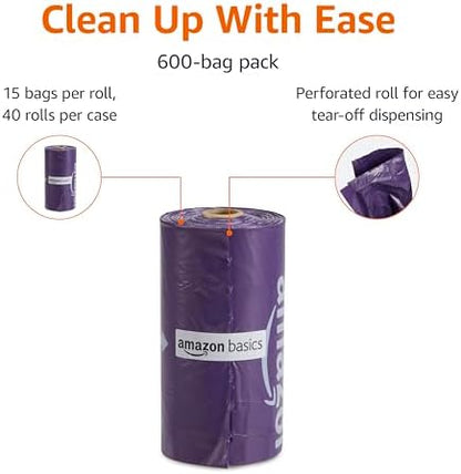 Amazon Basics Premium Dog Poop Bags, 600 Count, Enhanced Leakproof, Premium Lavender Scented