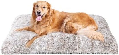 EHEYCIGA Fluffy Dog Crate Bed, Plush Extra Large Dog Pillow, Brown