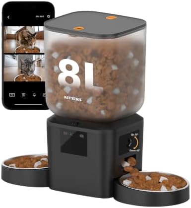 Automatic Cat Feeder for 2 Cats with 2K Cameras - 8L/ 34 Cups Dual Dog Food Dispenser for 2-18mm Dry Food, 2.4G&5G WiFi, Night Vision, 2-Way Talk, Up to 99 Portions 15 Meals Per Day, 10s Voice