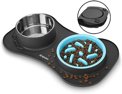 Slow Feeder Dog Bowls 3 in 1 Stainless Steel Food Water Bowl to Slow Eating