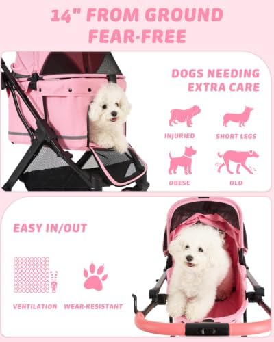 HITTITE Pet Stroller with Weatherproof Cover, All-Terrain 4-Wheel Cat & Dog Stroller with Adjustable Canopy, Foldable Dog Strollers with Storage Basket for Small to Medium Dogs Up to 55 lbs.