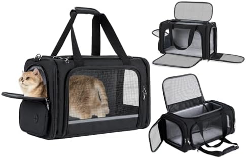 Cat Carrier Pet Travel Carrier by Airplane Approved Under Seat, TSA Airline Approved Soft-Sided Carrier Bag for Cats, Dogs, 17.5 x 8.5 x 11 Inches, Black