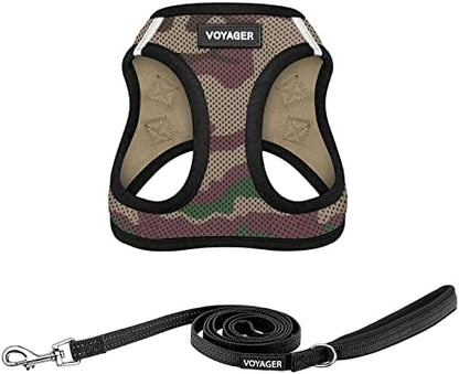 Best Pet Supplies Voyager Step-in Air All Weather Mesh Harness and Reflective Dog 5ft Leash Combo with Neoprene Handle, for Small, Medium and Large Breed Puppies - Army Base, Large