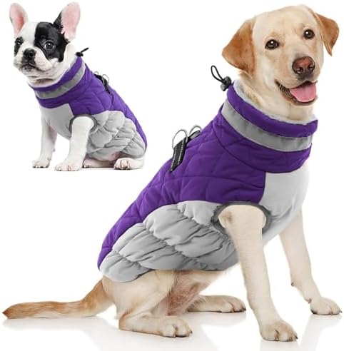 AOFITEE Dog Coat Warm Fleece Dog Winter Coat with Harness for Large Dogs