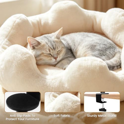 Cat Desk Bed, 360° Rotatable Adjustment Desk Cat Bed, Supports 40 lb, Detachable & Washable Cat Bed for Desk with Soft Faux Fur, for Remote Workers, Office Staff and Gamers