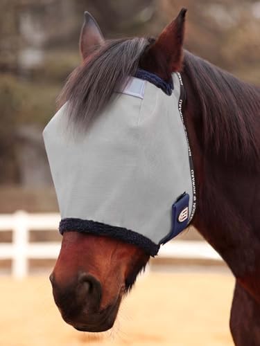 Harrison Howard Reinforced Horse Fly Mask with Mirror PVC Brow Support, Enhanced Eye Space, UV Protection Grey XL