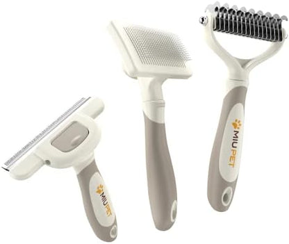 Professional Deshedding Dog Brush Grooming Kits, for Long-Haired Dogs and Cats - Dog Deshedding Brush and Slicker Brush Set 3 in 1 Gift Box for Long Hair Pets like Golden Retriever