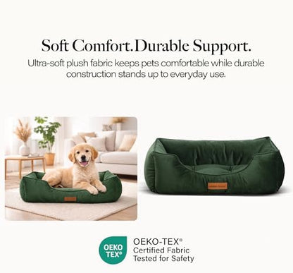 Modern Threads Luxury Dog Bed - Comfortable Tufted Velvet Cushion for Small to Large Dogs - Machine Washable - Durable & Cute Sleep Space for Pets - Pamper Your Pet with Cozy Beds - Forest Green
