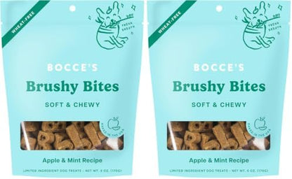 Bocce's Bakery Dailies Brushy Bites Dog Treats for Wellness Support,Wheat-Free Dog Treats,Made with Real Ingredients,Baked in The USA,All-Natural Soft & Chewy,Apple & Mint Recipe,6 oz,(Pack of 2)