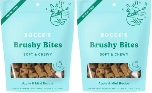 Bocce's Bakery Dailies Brushy Bites Dog Treats for Wellness Support,Wheat-Free Dog Treats,Made with Real Ingredients,Baked in The USA,All-Natural Soft & Chewy,Apple & Mint Recipe,6 oz,(Pack of 2)