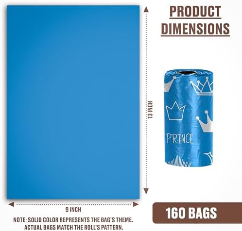Parisian Pet Ecofriendly Dog Poop Bags Rolls - 160 Count Unscented Poop Bags For Dogs - Leakproof, Extra Thick, 8 Dog Waste Bags Refill Rolls - Prince Blue Doggie Poop Bags - Fits All Dispenser