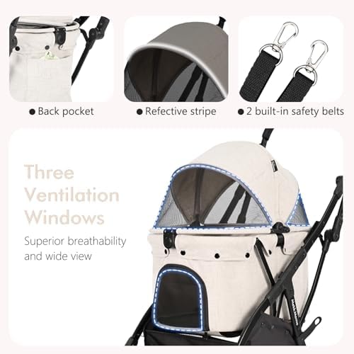 Pet Stroller for Small Medium Dogs & Cats Up to 45 lbs,Travel Lite Collapsible All Terrain 4 Wheels for Jogging Running,One Hand Auto Foldable Dog Stroller,Grey