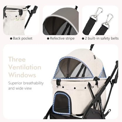Pet Stroller for Small Medium Dogs & Cats Up to 45 lbs,Travel Lite Collapsible All Terrain 4 Wheels for Jogging Running,One Hand Auto Foldable Dog Stroller,Grey