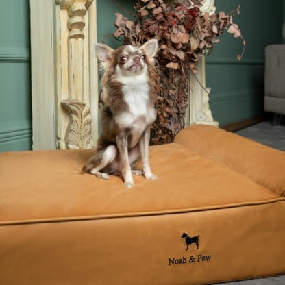 NOAH & PAW Dog Bed, 28x23x7.5 Inch, Orthopedic Dog Beds for Medium Size Pets, Eggshell Memory Foam Infused with Cooling Gel, Water Resistant, Machine Washable, Includes Inner Cover (Faux Leather)